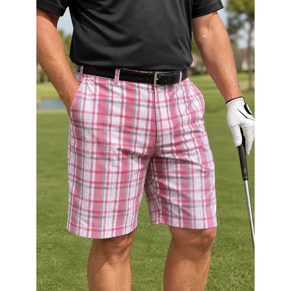 Haggar Cool 18 Mens 46 Red White‎ Plaid Performance Golf Shorts Big & Tall NWT